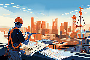 建筑工地城市建设工人插画
