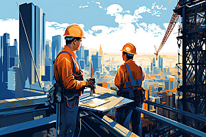 建筑工地建筑安全城市建设插画