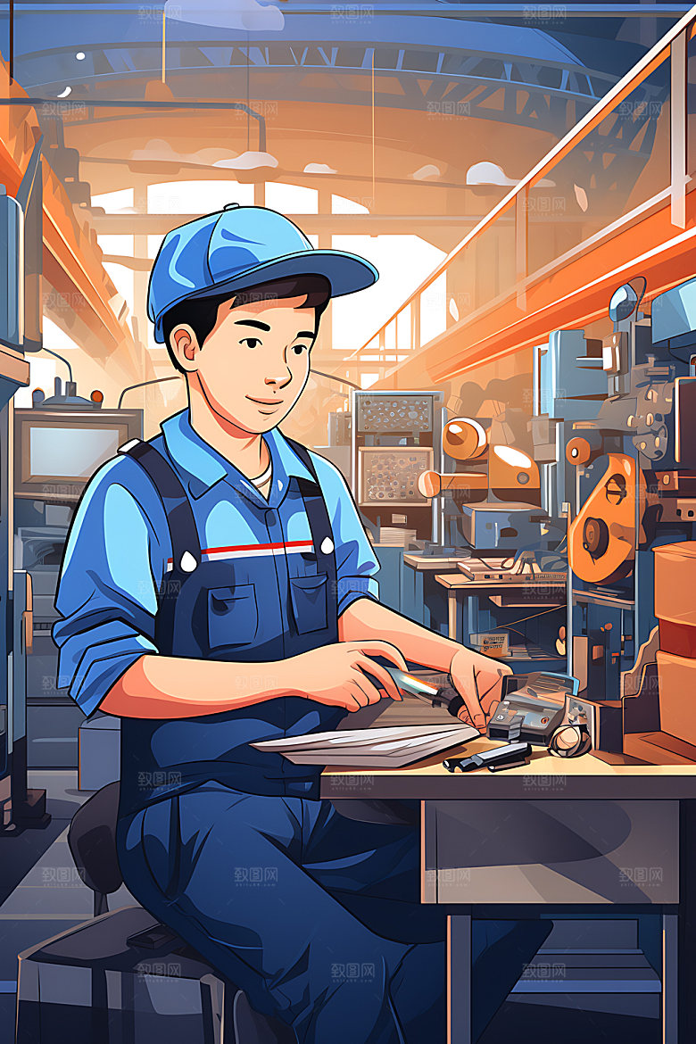 建筑工地工人生产安全插画