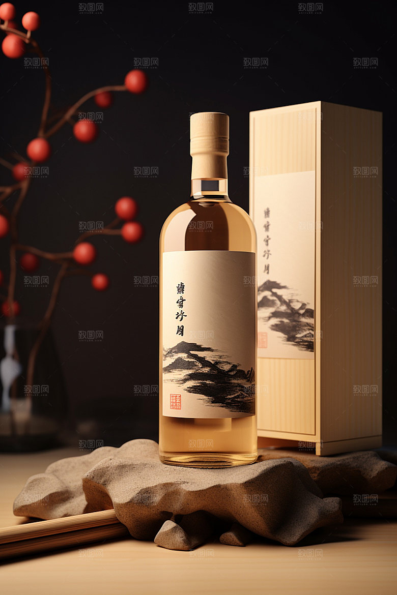 白酒酒瓶立体中式模型