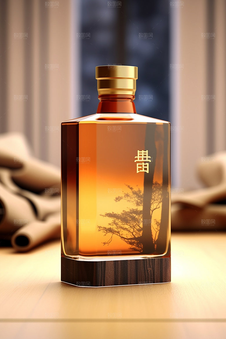 白酒酒瓶中国风中式模型