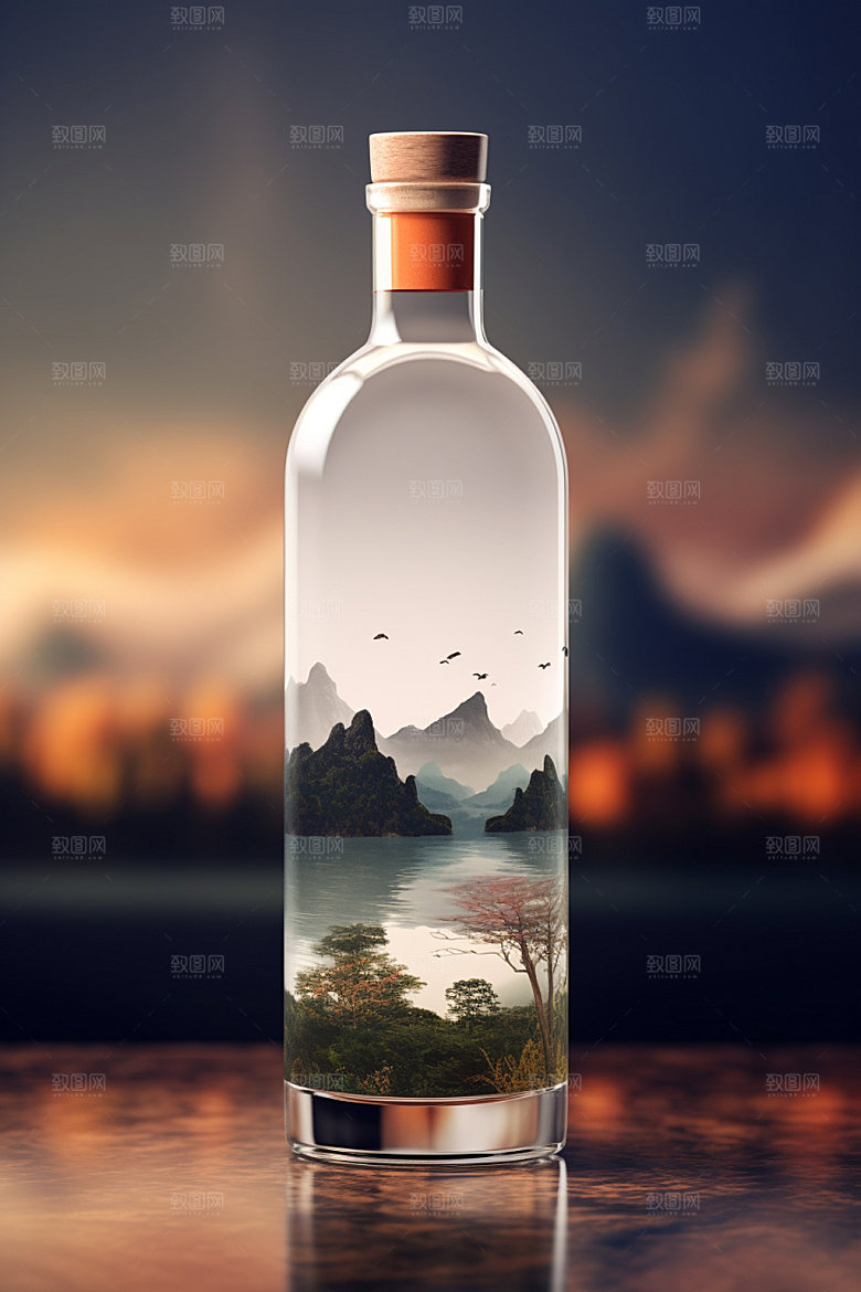 白酒酒瓶中式包装设计模型