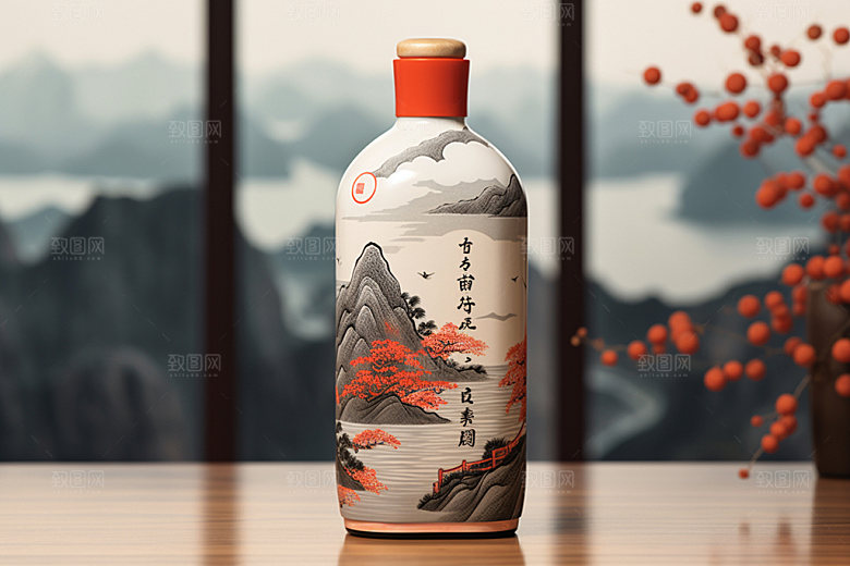 白酒酒瓶中国风传统模型