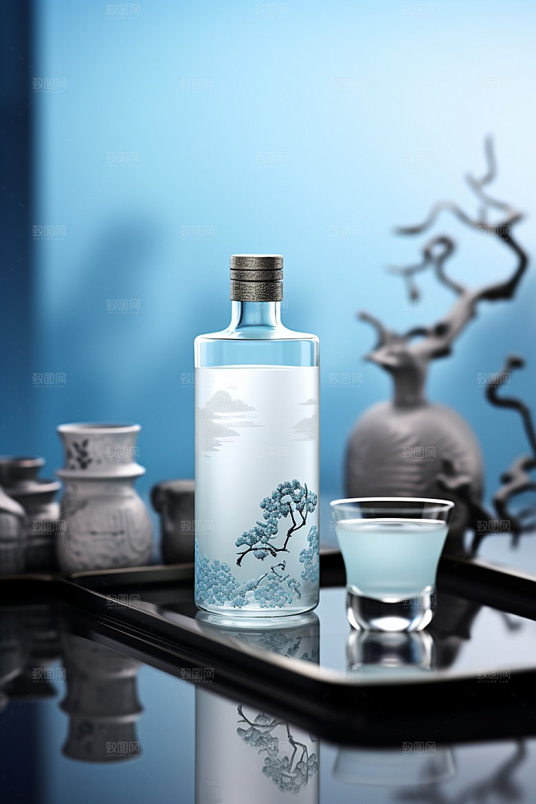 白酒酒瓶中国风立体模型