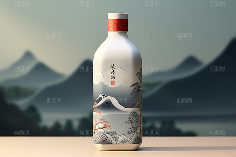白酒酒瓶立体中国风模型