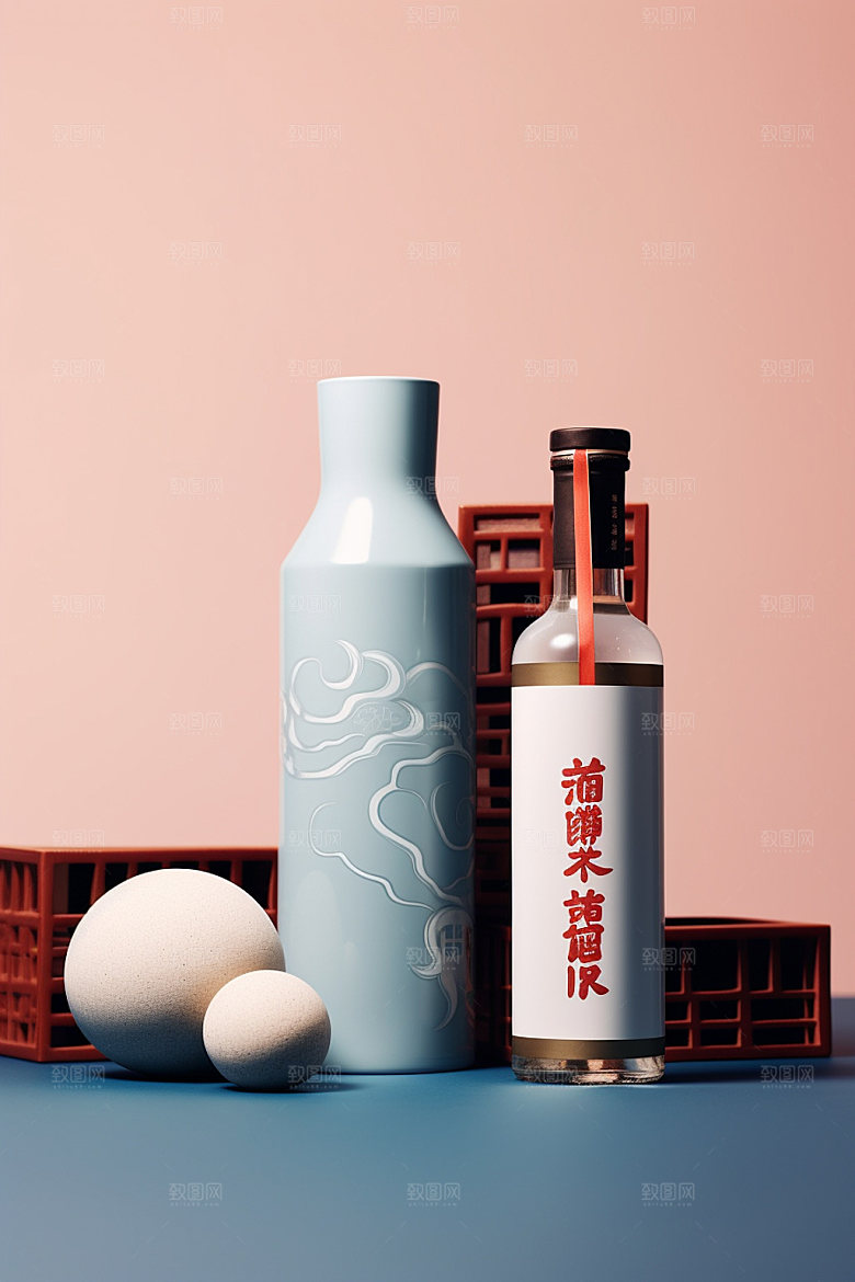 白酒酒瓶立体中国风模型