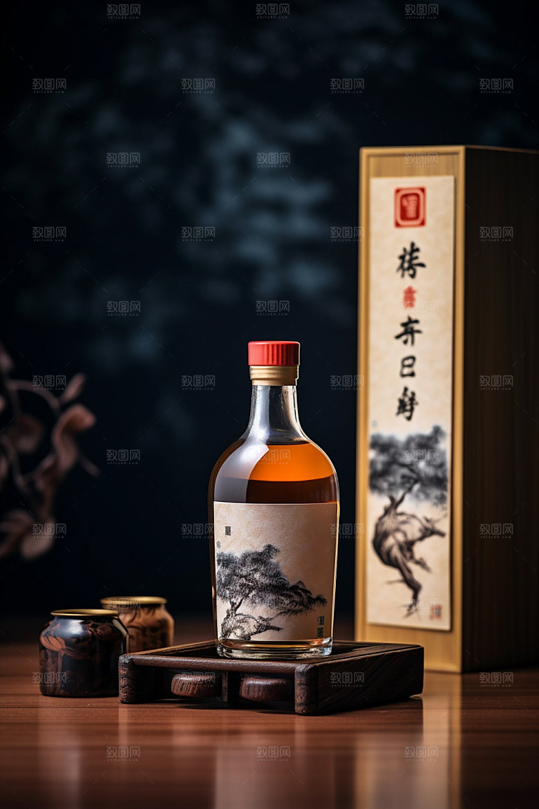 白酒酒瓶中国风立体模型