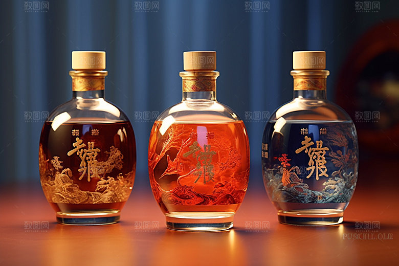 白酒酒瓶传统中国风模型