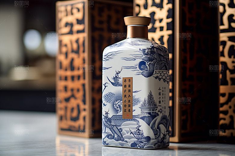 白酒酒瓶中式传统模型