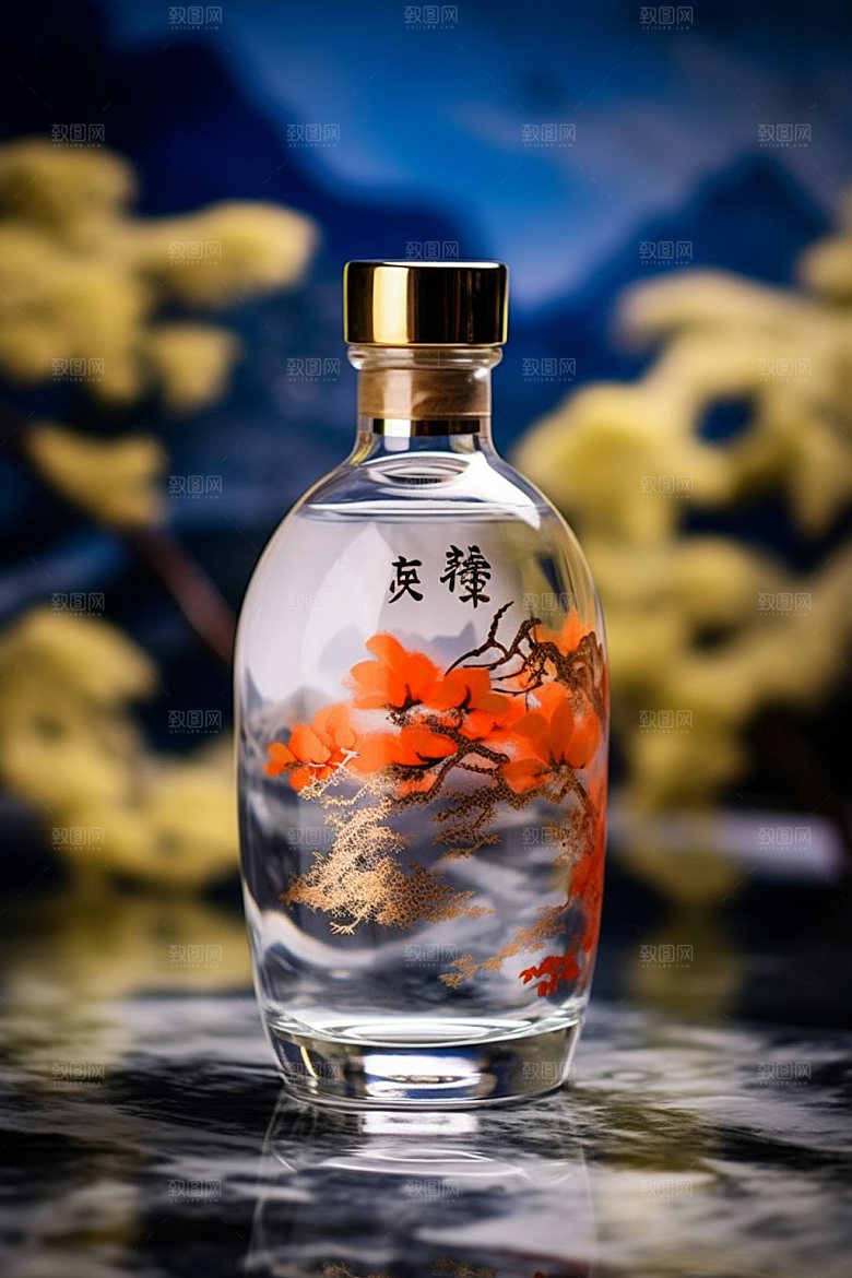 白酒酒瓶立体中式模型