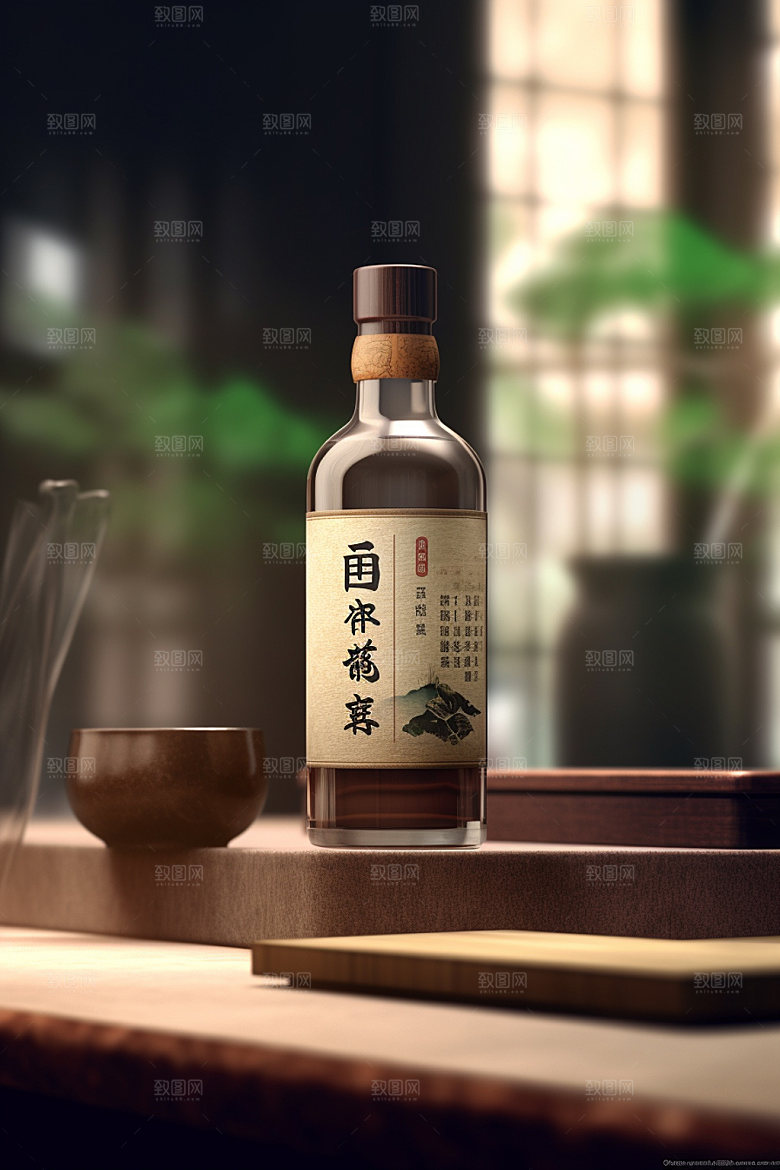 白酒酒瓶立体传统模型