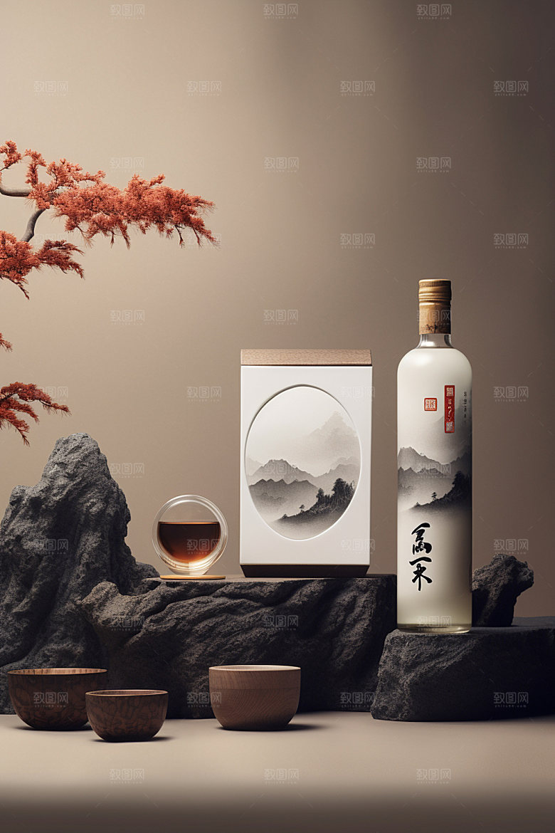 白酒酒瓶包装设计中式模型
