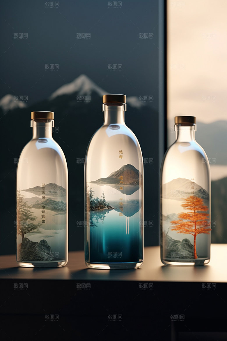 白酒酒瓶立体中式模型