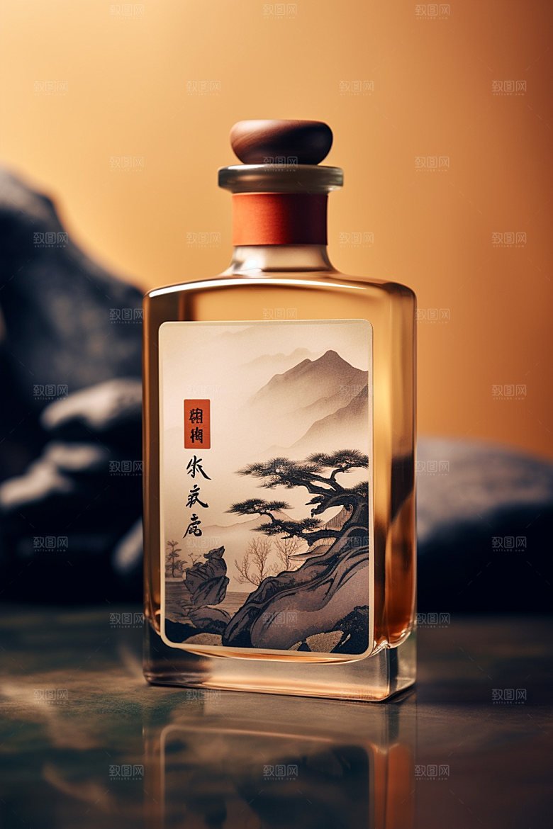 白酒酒瓶传统中国风模型