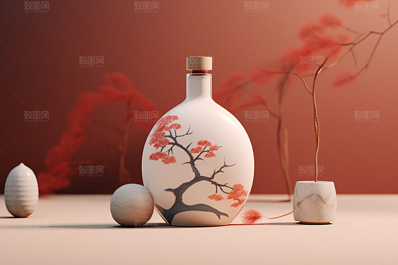 白酒酒瓶中国风中式模型