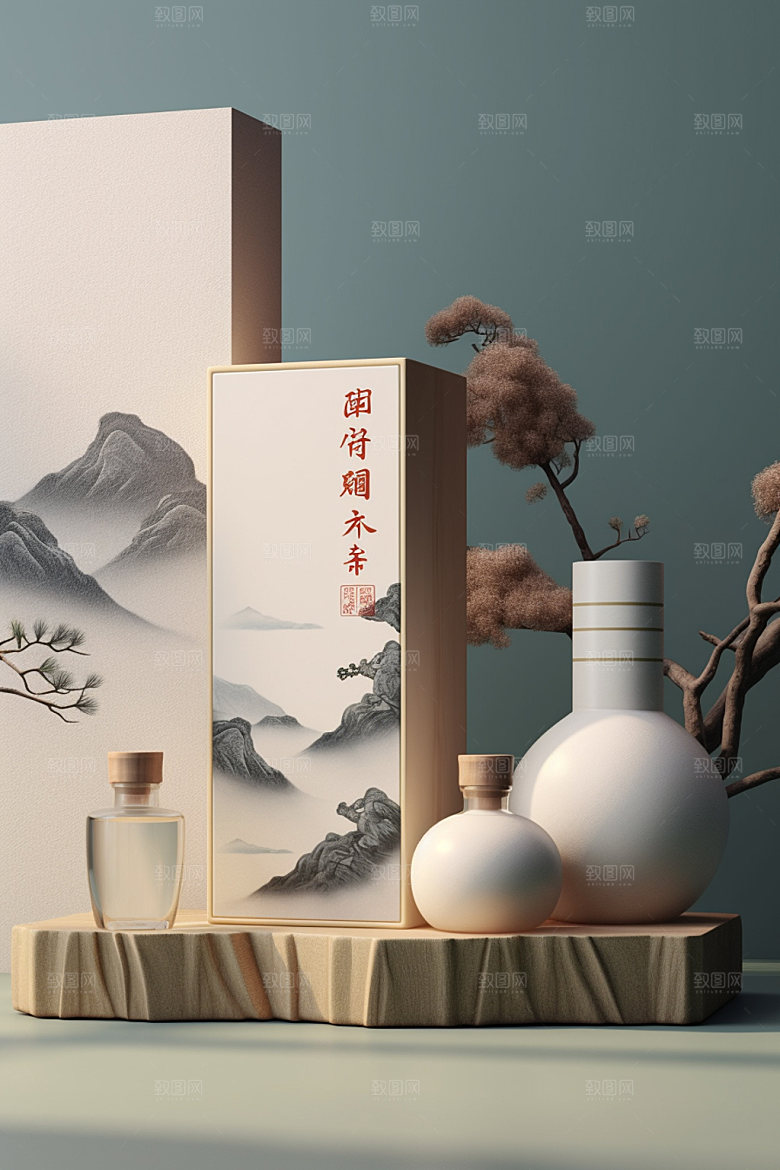白酒酒瓶传统中国风模型