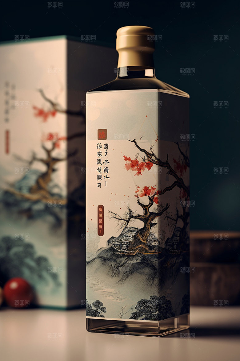 白酒酒瓶立体传统模型