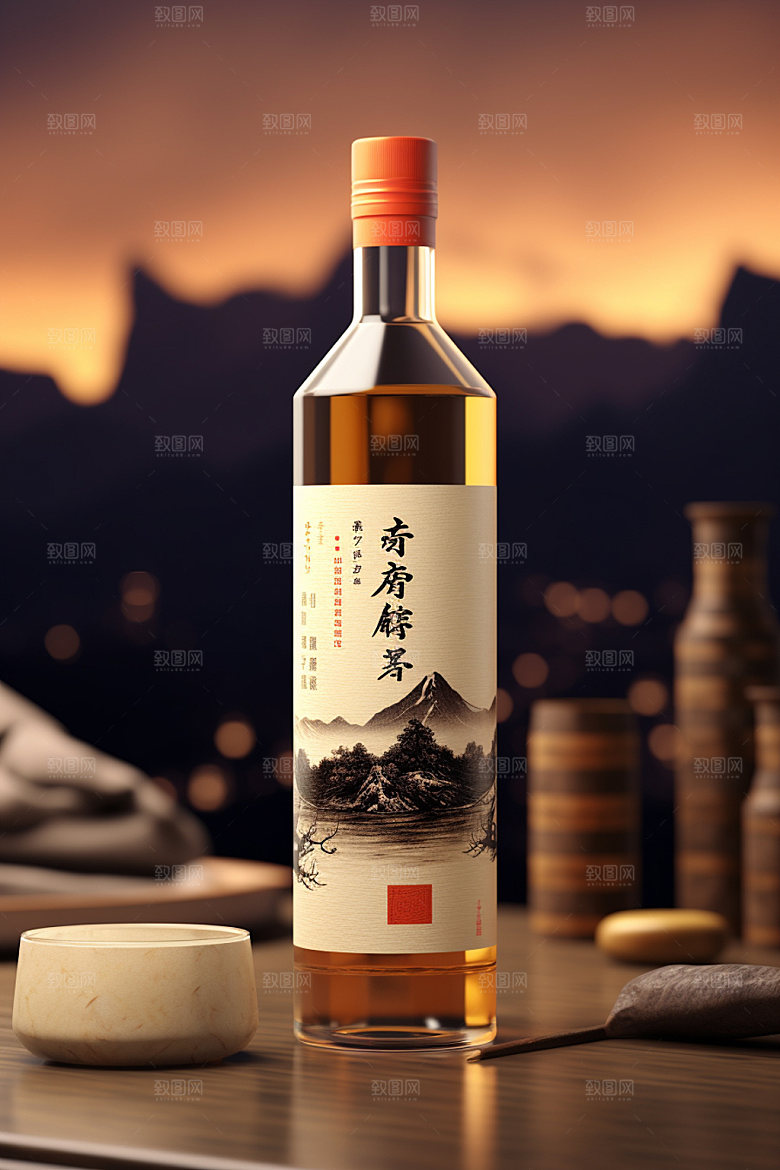 白酒酒瓶酒类传统模型