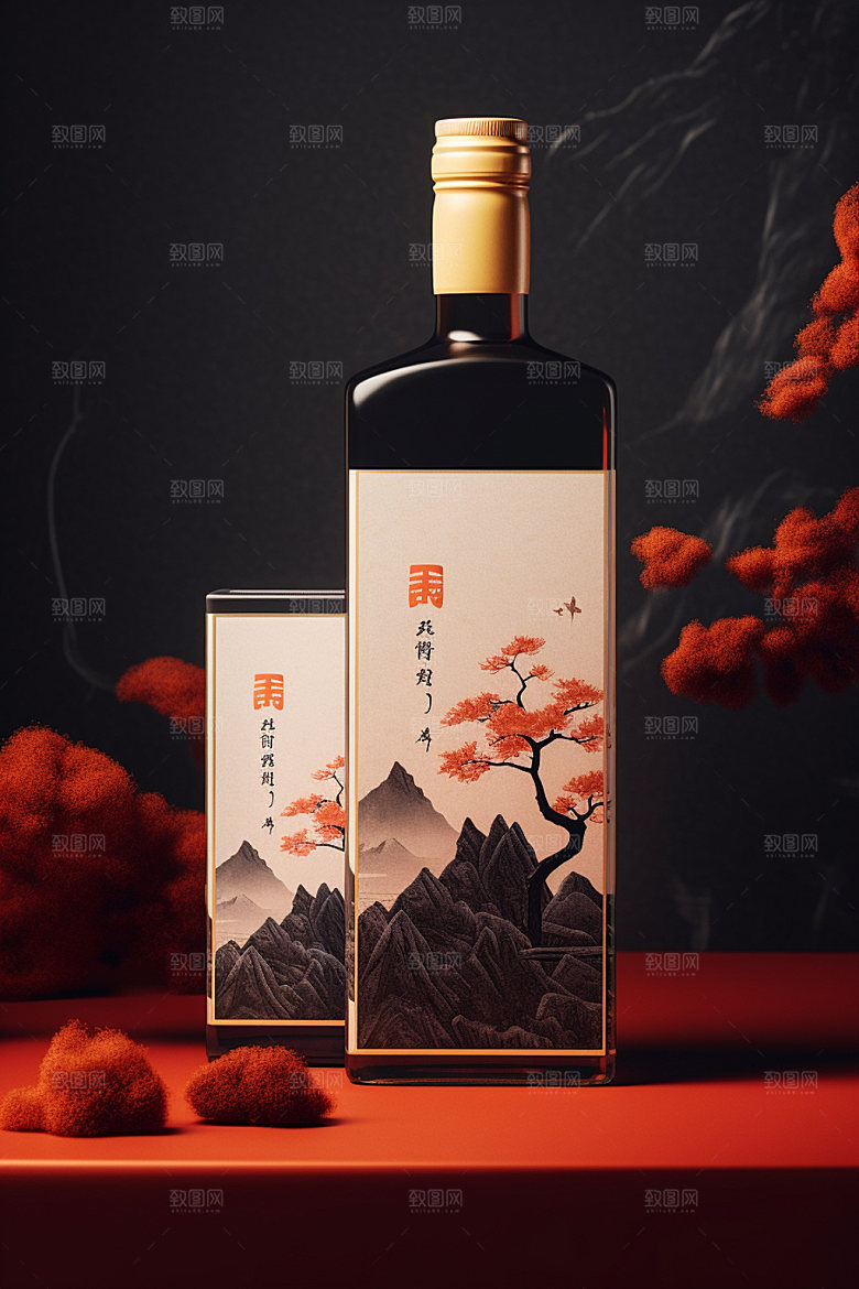 白酒酒瓶3D中式模型