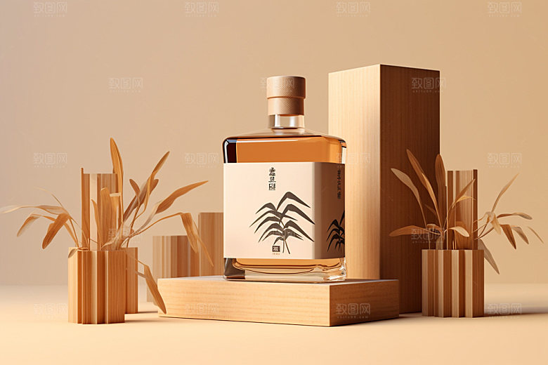 白酒酒瓶立体中国风模型