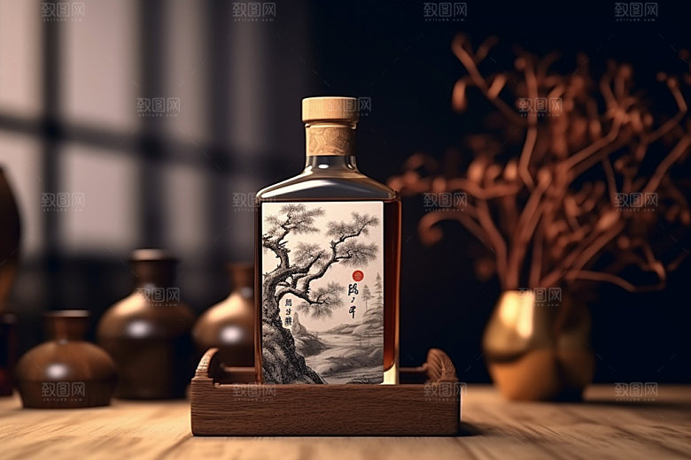 白酒酒瓶传统立体模型