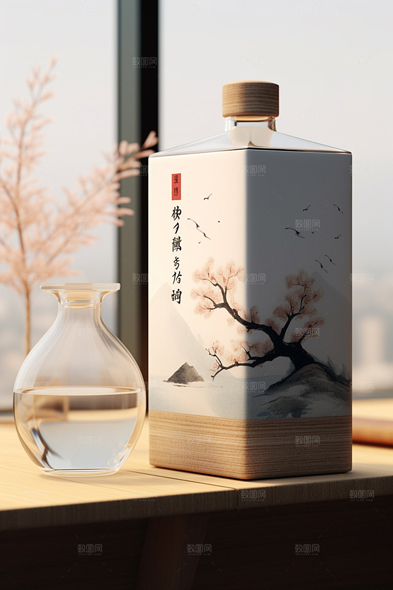 白酒酒瓶传统中国风模型