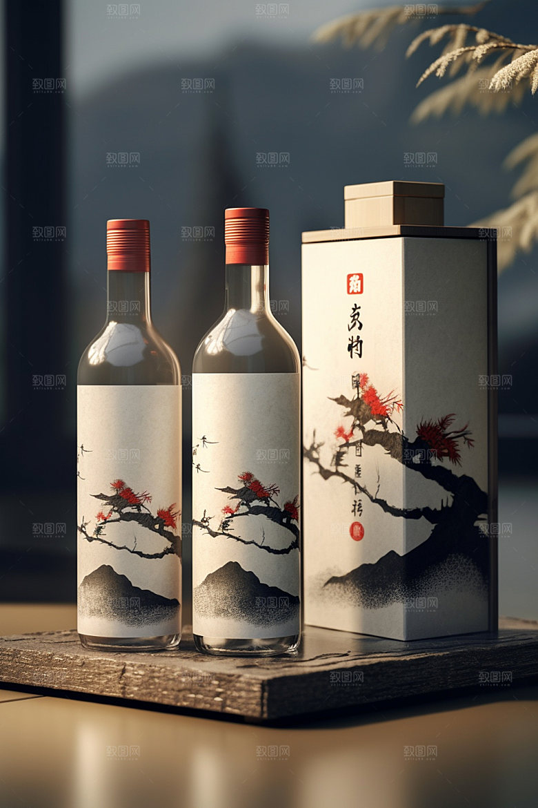白酒酒瓶中式传统模型