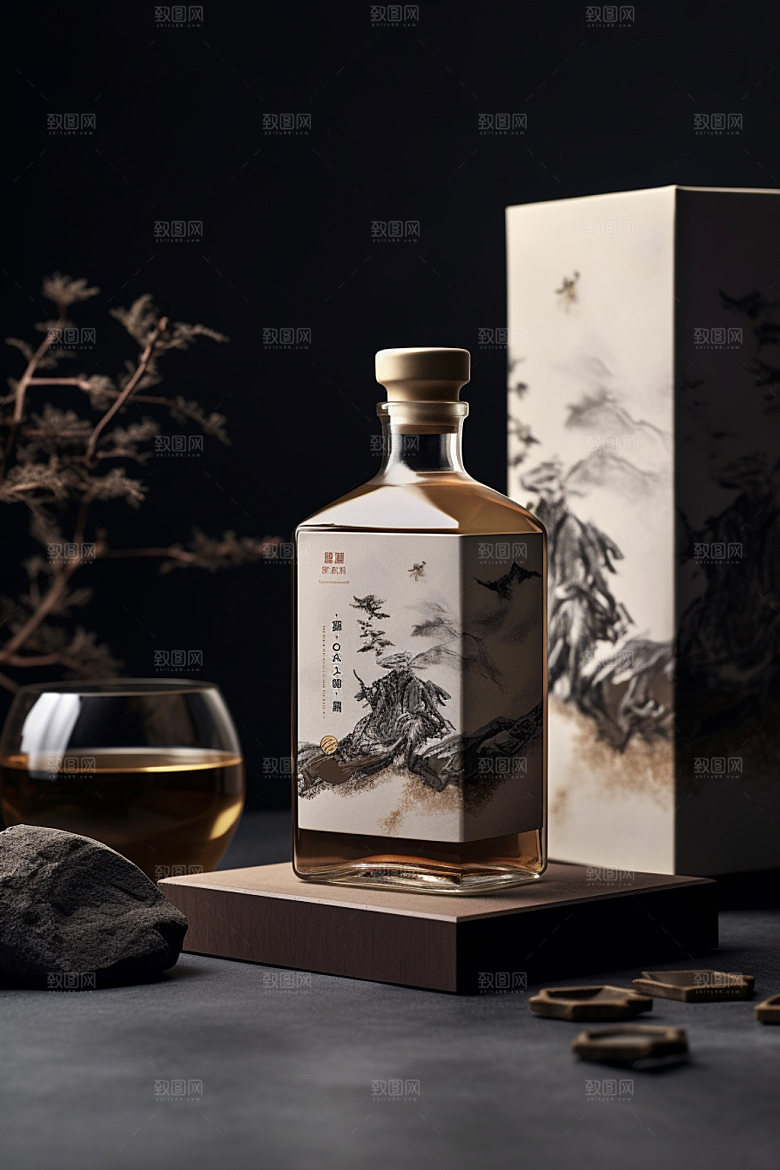 白酒酒瓶传统中国风模型