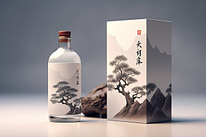 白酒酒瓶立体中式模型