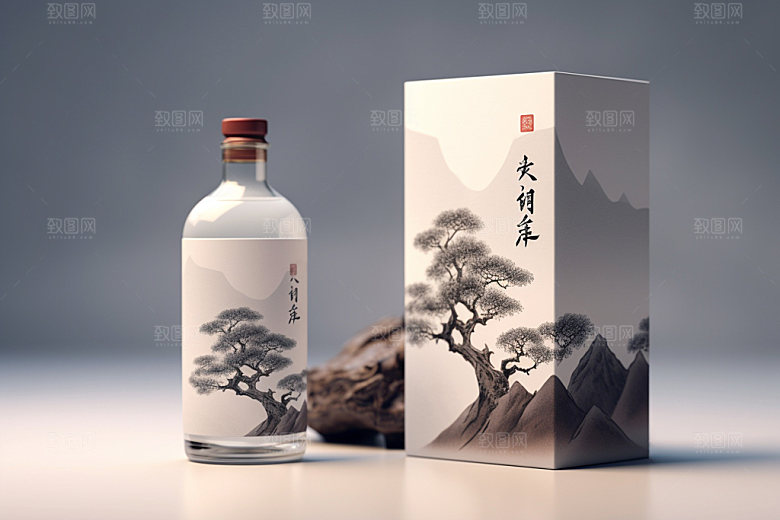 白酒酒瓶立体中式模型