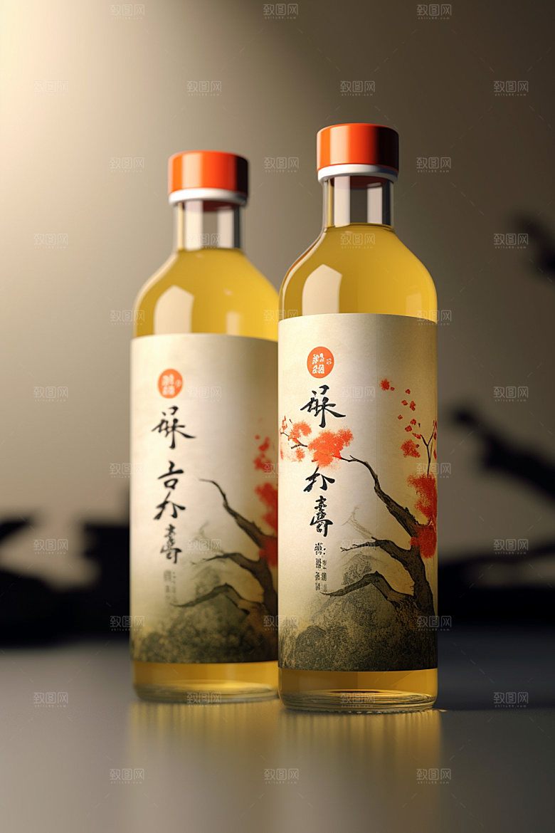 白酒酒瓶立体传统模型
