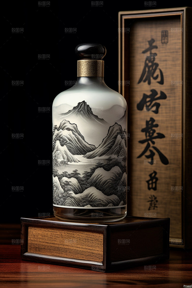 白酒酒瓶3D中国风模型