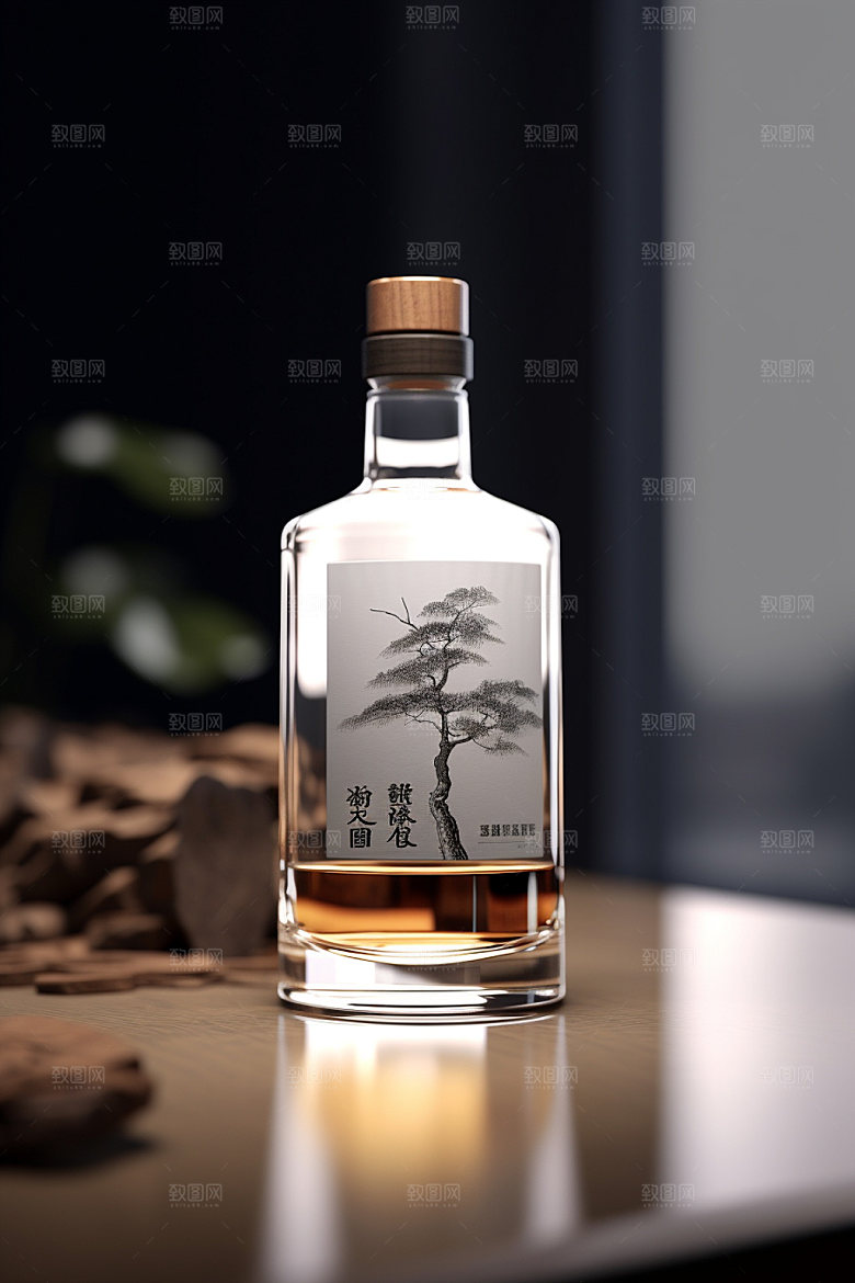 白酒酒瓶中国风立体模型