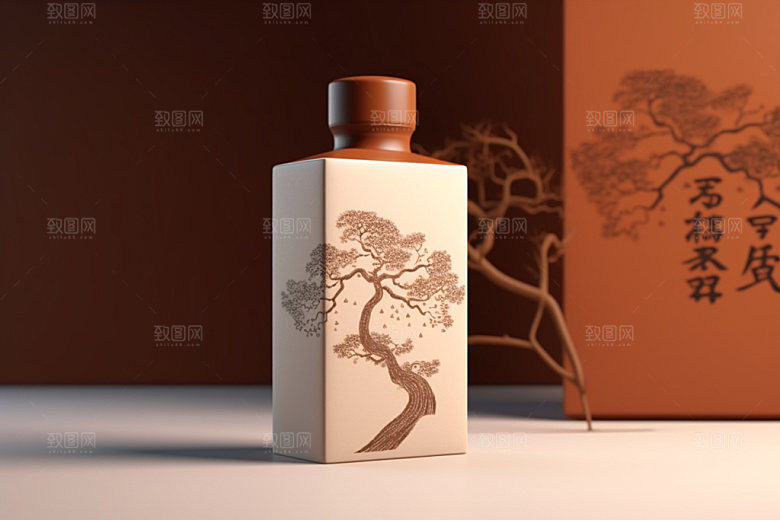 白酒酒瓶立体传统模型