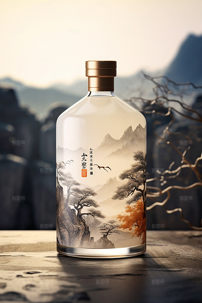 白酒酒瓶中式中国风模型