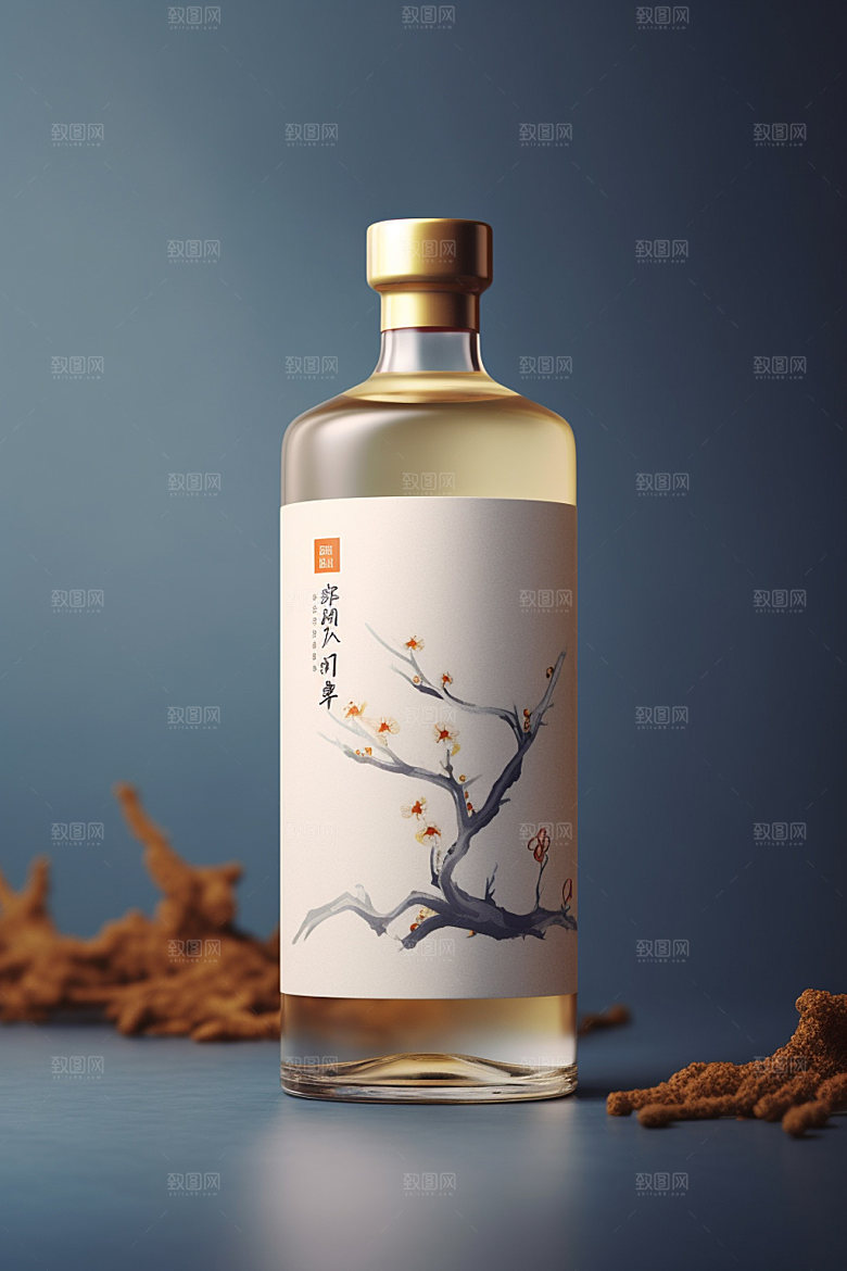 白酒酒瓶立体中式模型