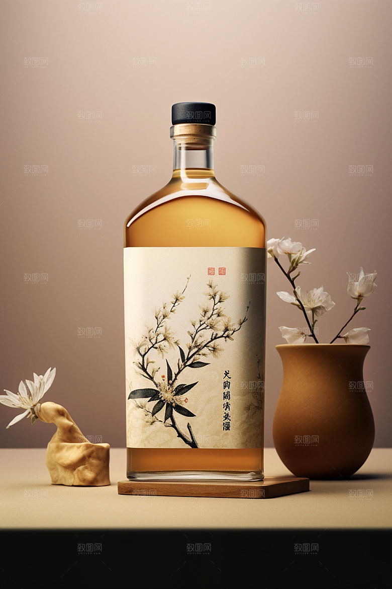 白酒酒瓶3D中国风模型