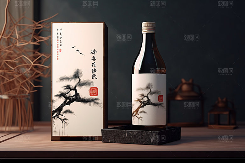 白酒酒瓶中国风包装设计模型