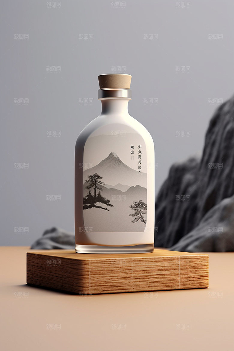 白酒酒瓶传统中国风模型