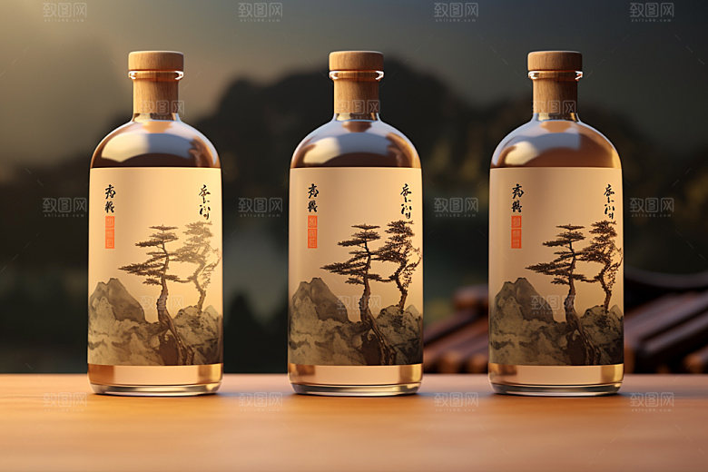 白酒酒瓶中式包装设计模型