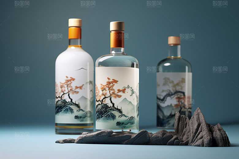 白酒酒瓶立体中国风模型