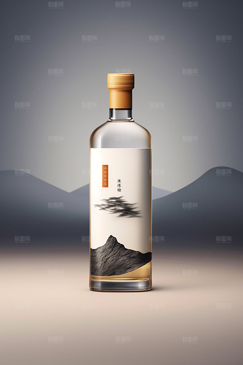 白酒酒瓶中式立体模型