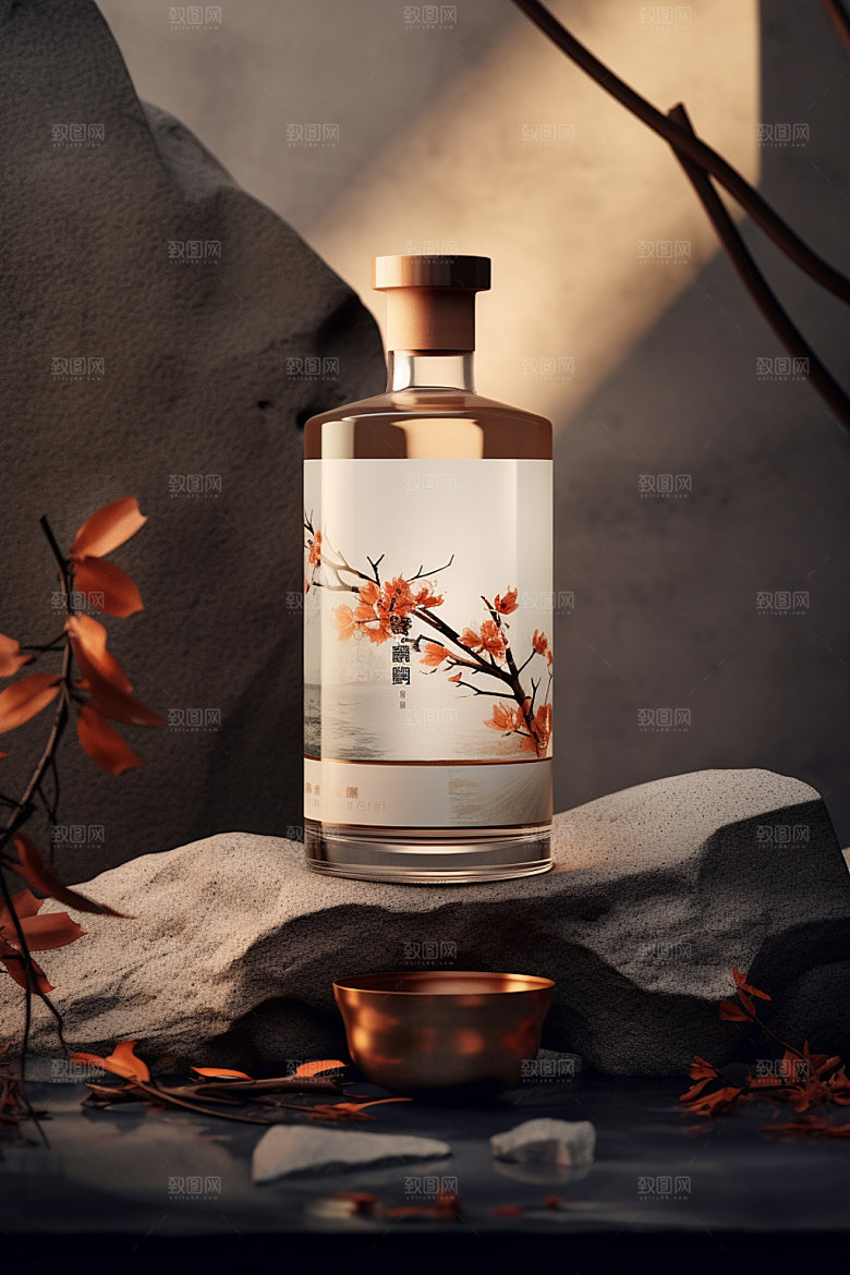 白酒酒瓶3D中国风模型
