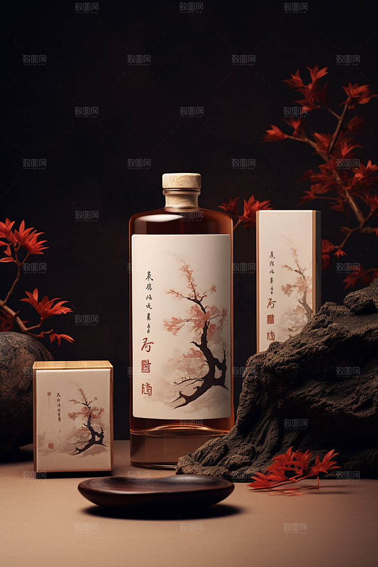 白酒酒瓶中国风中式模型