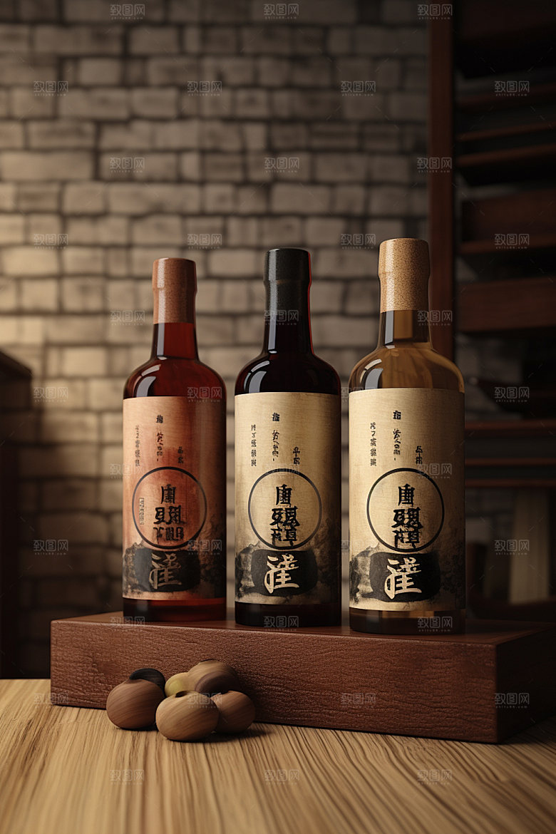 白酒酒瓶酒类中国风模型