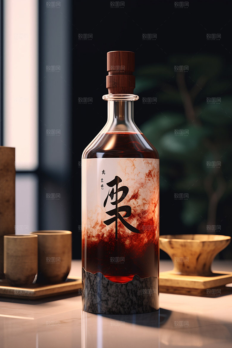 白酒酒瓶3D中式模型