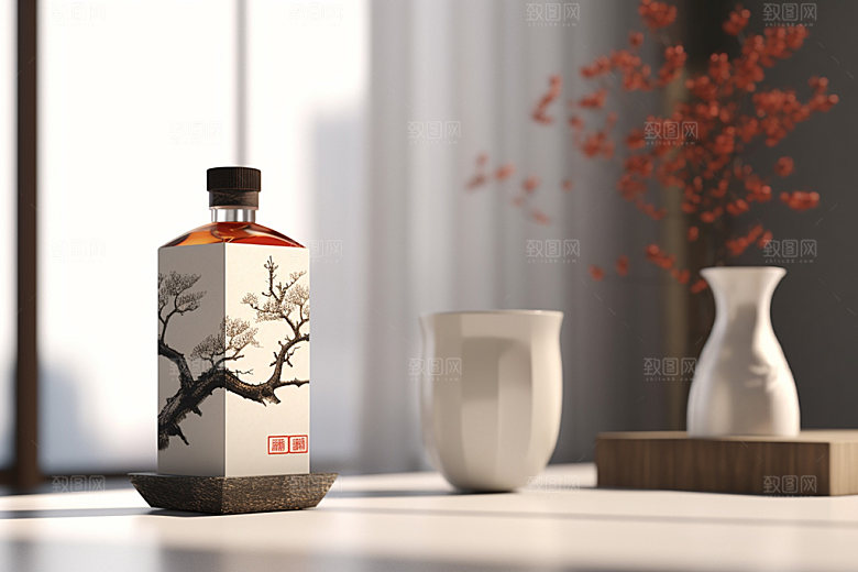 白酒酒瓶酒类中式模型