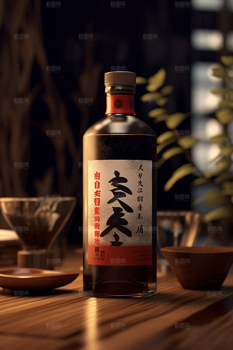 白酒酒瓶立体中式模型