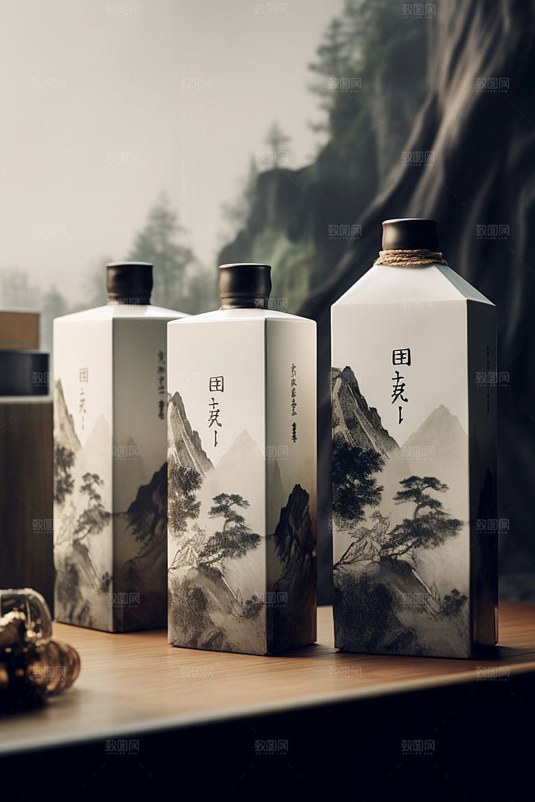 白酒酒瓶中国风中式模型