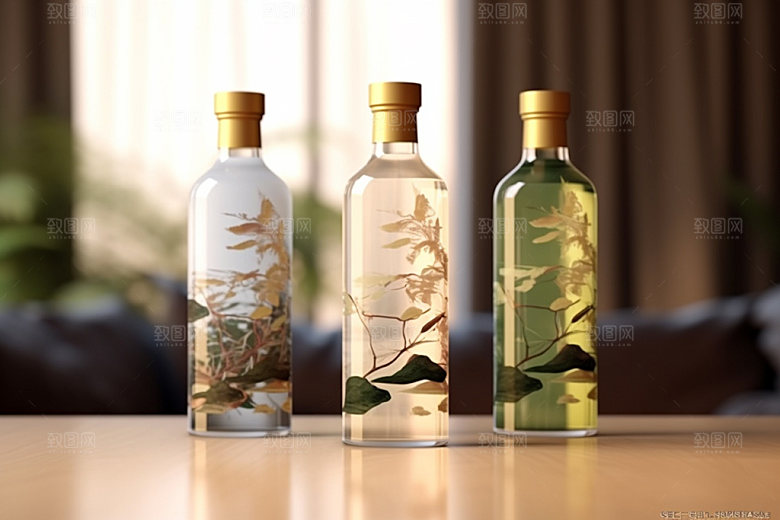 白酒酒瓶立体中式模型